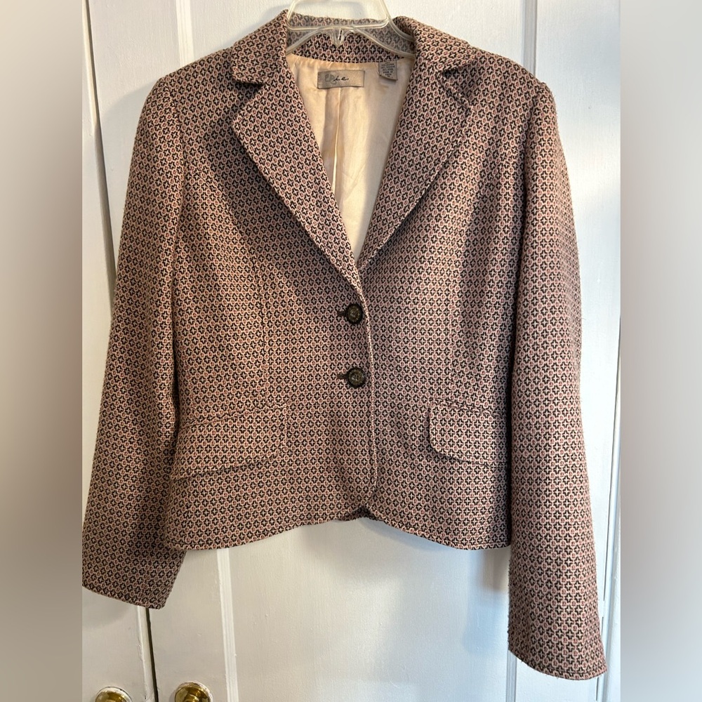 Vintage i. e. Brown Blazer Womens Size 10 Shoulder Pads Tan and Brown Pre Owned